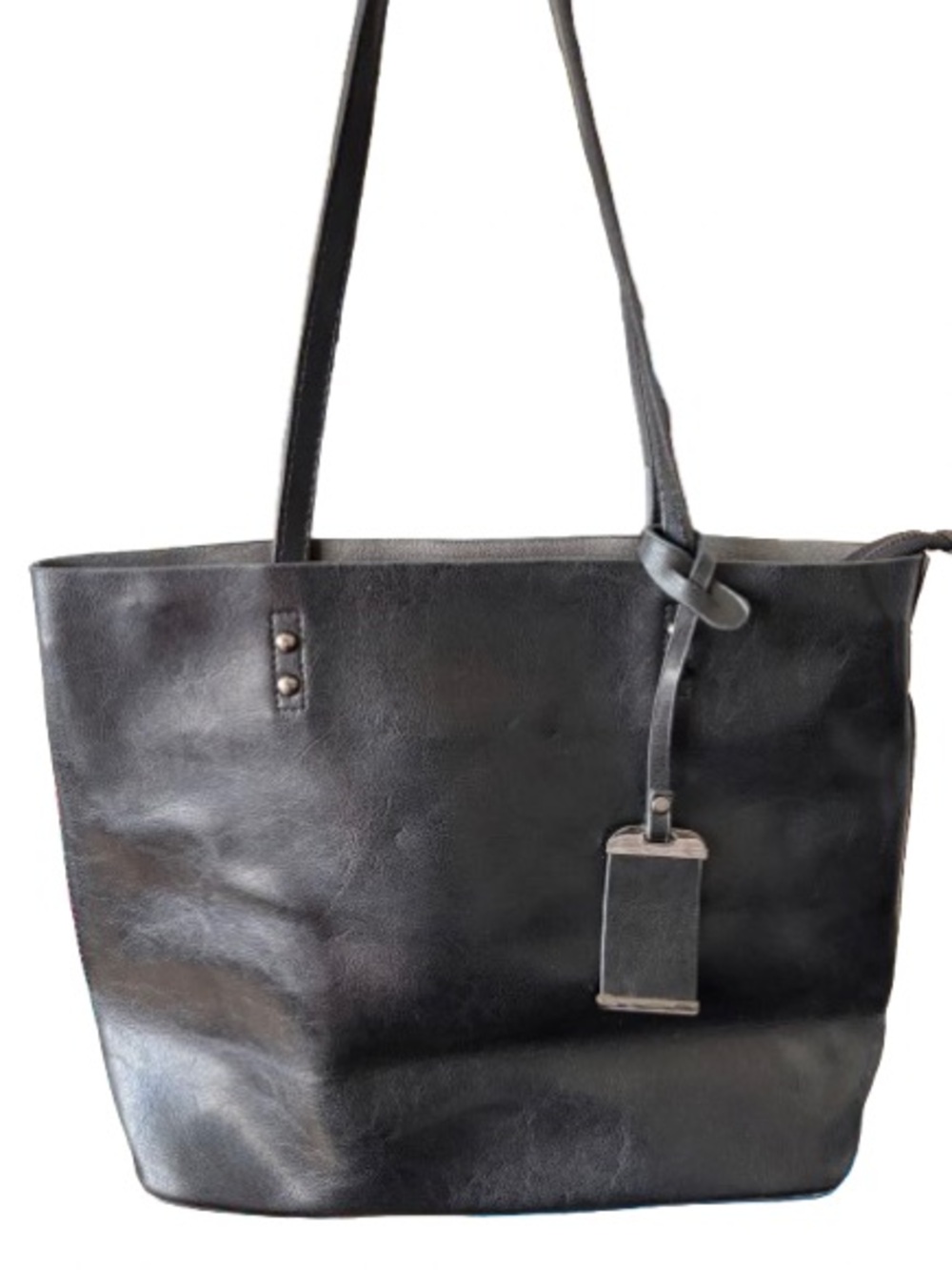 Black Leather Tote with Luggage Tag - Women's Everyday Carry